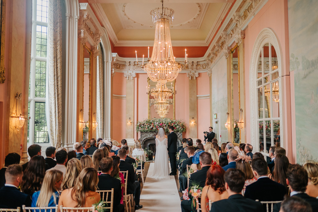 Wide shot of Wedding ceremony Versailles Room at Danesfield House